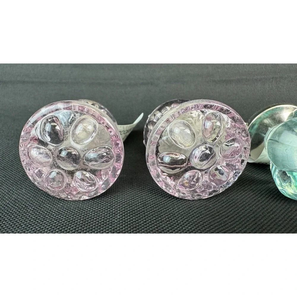 NWT Glass Drawer Pulls Clear Light Pink & Blue Dresser Kitchen Lot Of 4